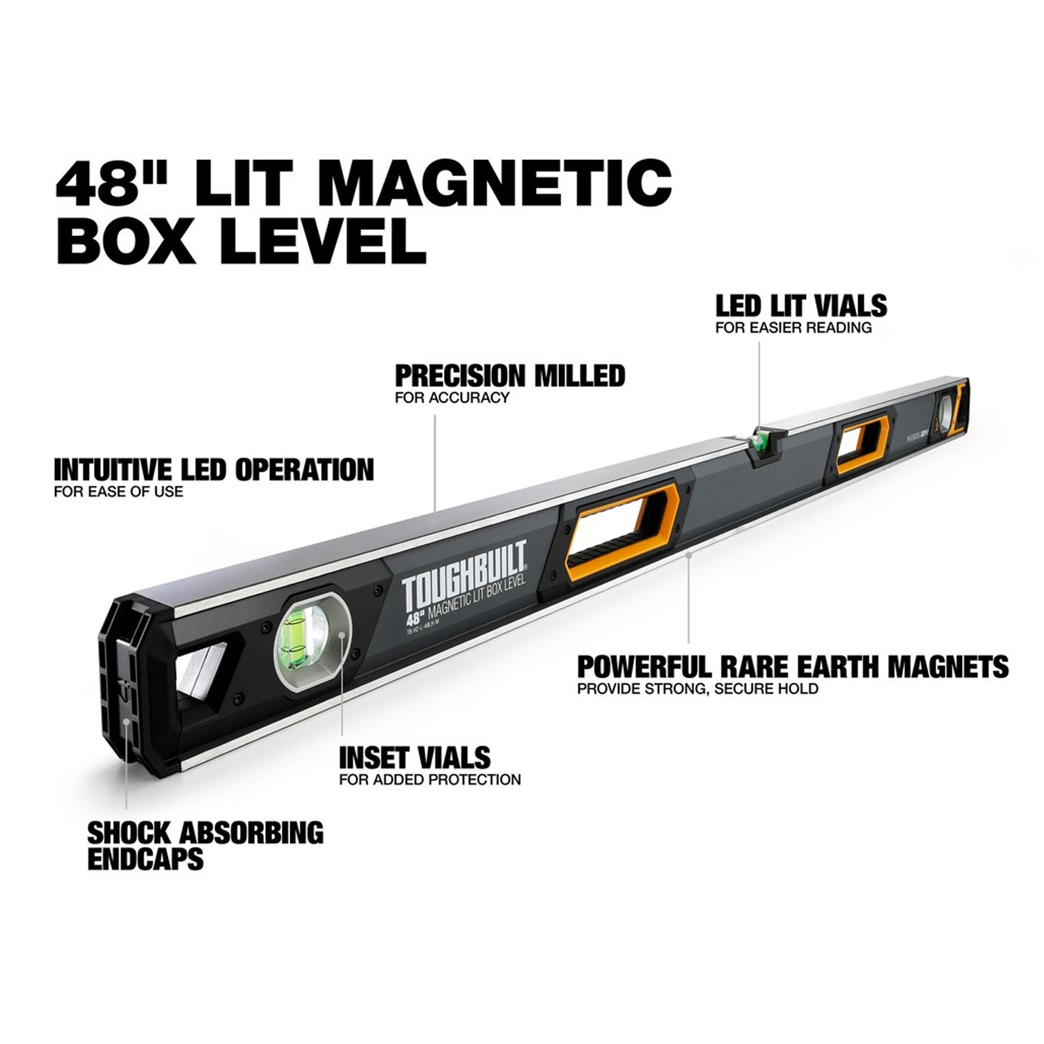 Toughbuilt Niveau à bulle magnétique à LED 120cm TB-H2-L-M120LH-M