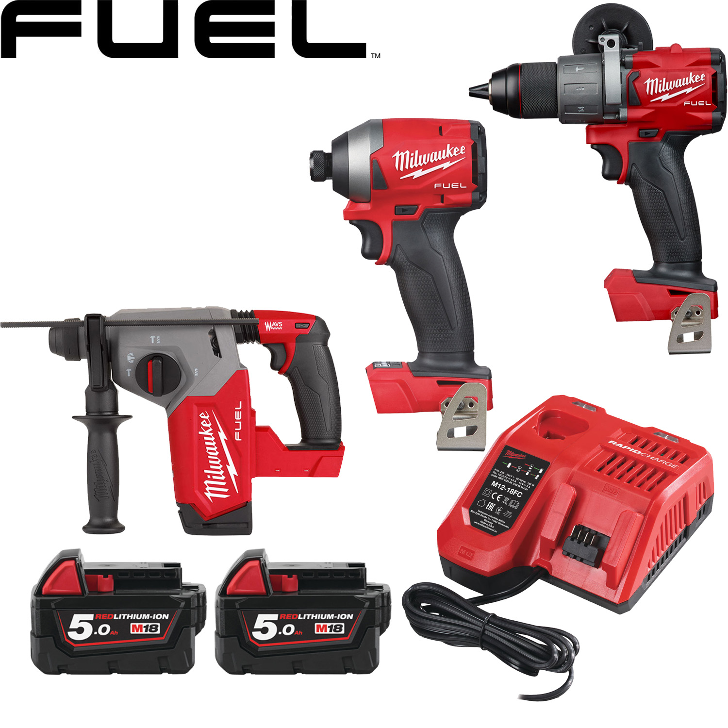 Milwaukee M18fpp3z 18v Fuel 3pce Kit C W 2 X 5 0ah Batts Protrade