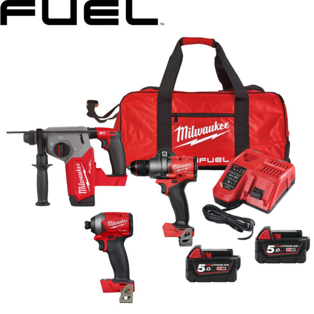 Milwaukee M18FPP3Z 18V FUEL 3pce Kit c/w 2 x 5.0Ah Batts - Protrade