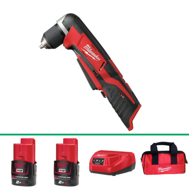 Milwaukee C12RAD 12V Compact Angle Drill c/w 2 x 2.0Ah Batts - Protrade