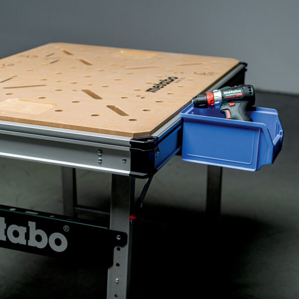 Metabo MWB100 Workbench - with container clipped tot he side