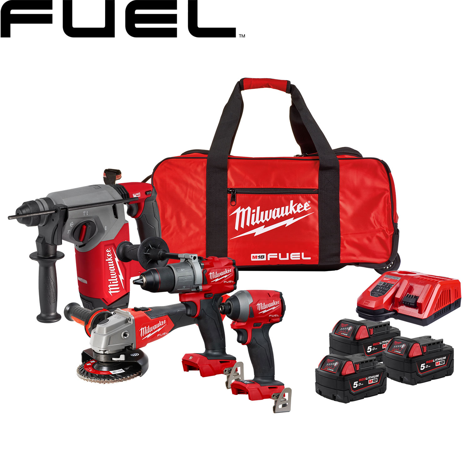 Milwaukee M18FPP4Z 18V 4pce Kit c/w 3 x 5.0Ah Batts - Protrade